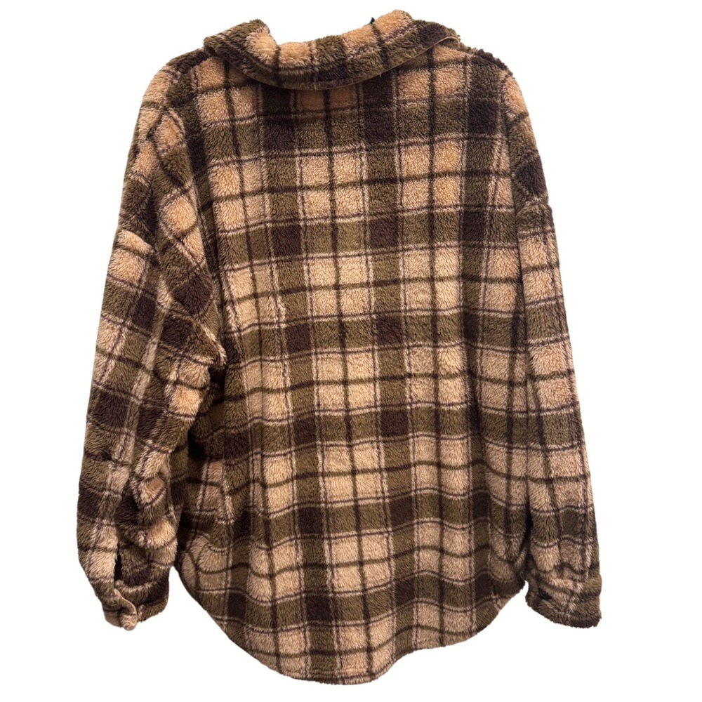 PacSun Homecoming Plaid Button Down Sherpa Shacket Jacket Oversized Size M-L - Picture 8 of 10